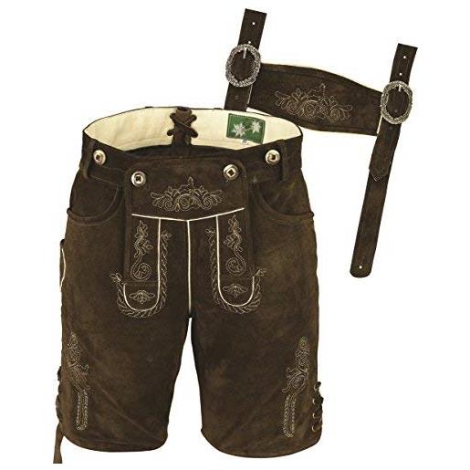 LederG´wand pantaloni di pelle pantaloni di pelle bavaresi brevi uomini liberi del signore breve pelle scamosciata, con carrier e ricami antichi (52 eu, marrone)