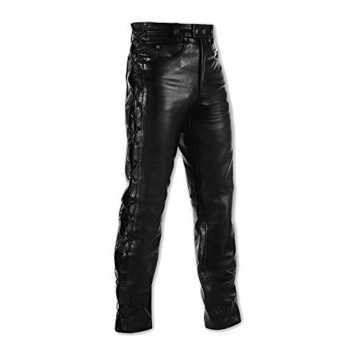 A-Pro, pantaloni da uomo, in pelle, per motocicletta, moto, biker, con lacci, colore nero, taglia 50