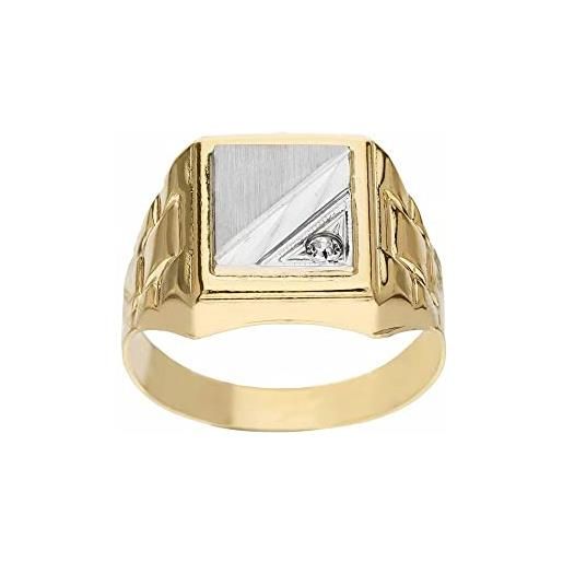 OmniaOro anello a scudo in oro giallo e bianco 18 carati con zircone bianco da uomo - 26