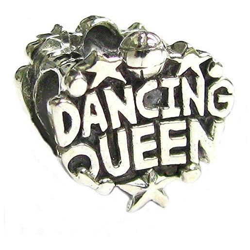 Queenberry - ciondolo charm con scritta dancing queen, in argento sterling, per braccialetti pandora, troll, europei