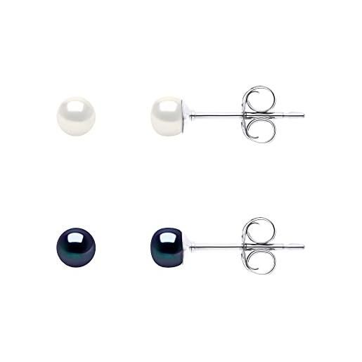 PEARLS & COLORS NATURAL FINE PEARLS pearls & colors - 2 paia di orecchini veri e propri perle di coltivazione d'acqua dolce, bottoni 4-5 mm, qualità aaa+ - argento 925- sistema passeggini, gioiello da donna
