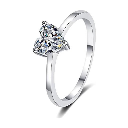 Gualiy anello fidanzamento donna argento 925, anello di matrimonio solitario anello con cuore moissanite 0.5ct anelli misura 17
