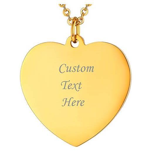 U7 personalizzata collana pendente personalizzabile testo nome data cindolo cuore, placcato oro, catena regolabile, con confezione, regalo perfetto - incisione gratuita diy (oro)