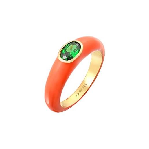 Elli anelli donne solitario ovale con smalto arancione e cristallo di zirconia verde in argento sterlino 925 placcato oro