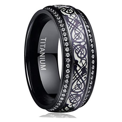 NUNCAD anello con motivo drago nero in acciaio con materiale fluorescente + anello ricordo zircone/anello amicizia/anello elegante 8mm formato (15)