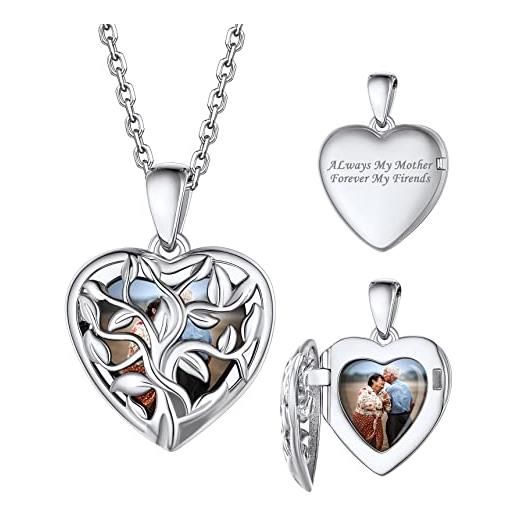 Bestyle collana con foto personalizzata argento 925 collana cuore portafoto argento ciondolo cuore portafoto 40/45/55+ 5 cm regolabile