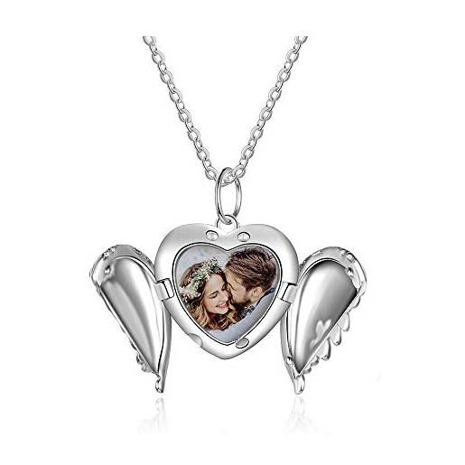 XiXi collana personalizzata foto argento con cuore foto e testo incisione ciondolo per famiglia di amici compleanno san valentino festa della mamma di natale per donne regalo (heart-shaped 1)