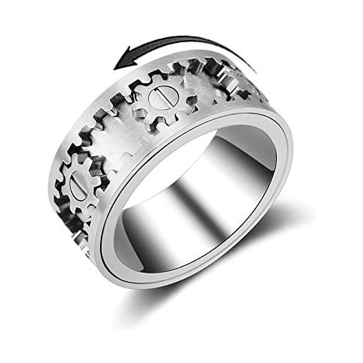 SkyFace anello antistress uomo girevole, anello rotante acciaio inossidabile, anelli anti ansia donna, anello spinner adulti, anello fidget da meditazione, anello ingranaggio con confezione regalo