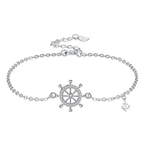 Arrebol bracciale timone donna argento sterling 925 con ancora simbolo marino braccialetto regolabile 16+4cm regalo per donne ragazze