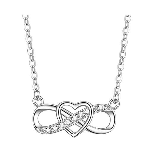 VANSZA collana in argento 925 collana infinito cuore signore catena con ciondolo per ragazze donne con confezione regalo (argento)