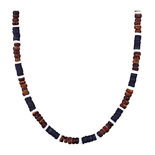 Kuzzoi buddha - collana da uomo in legno di heishi e cocco (5-6 mm), collana da uomo con perla in argento sterling 925, collana da surfista da uomo