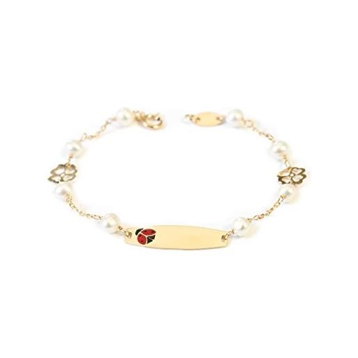 Monde Petit g1227pu - 18ct yellow gold children's ladybird and pearl bracelet - scatola regalo - certificato di garanzia