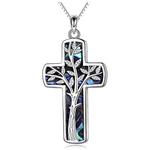 YAFEINI collana con croce in argento sterling albero della vita genealogico collana con ciondolo a croce religiosa gioielli regali per le donne madre figlia membro della famiglia
