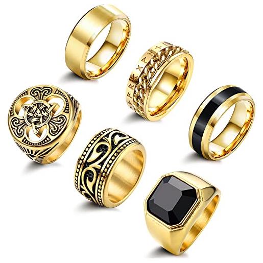 ADRAMATA 6 pezzi anelli uomo acciaio inossidabile anelli con nodo celtico anelli da motociclista a fascia anello uomo gotici set anelli da vichingo vintage sigillo oro argento anello per uomo