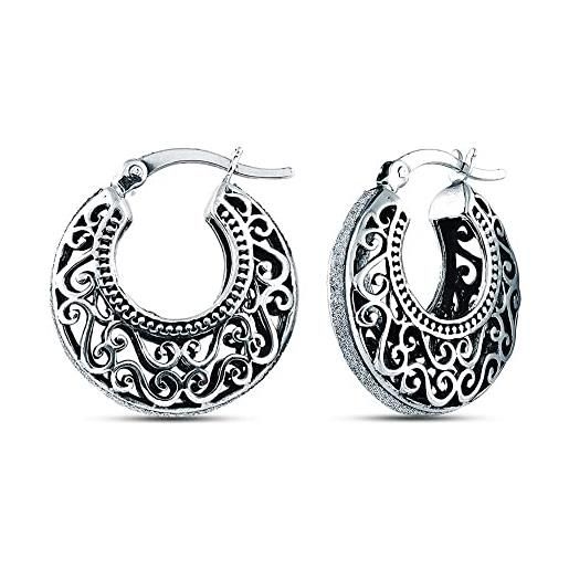 Charmsy Silver charmsy argento ossidato filigrana cut orecchino ad anello per le donne argento