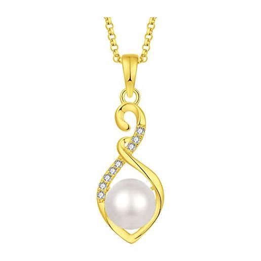 JO WISDOM collana di perle d'acqua dolce da 8mm argento 925 donna, ciondolo con catena infinito zirconia cubica 3a con placcato in oro giallo