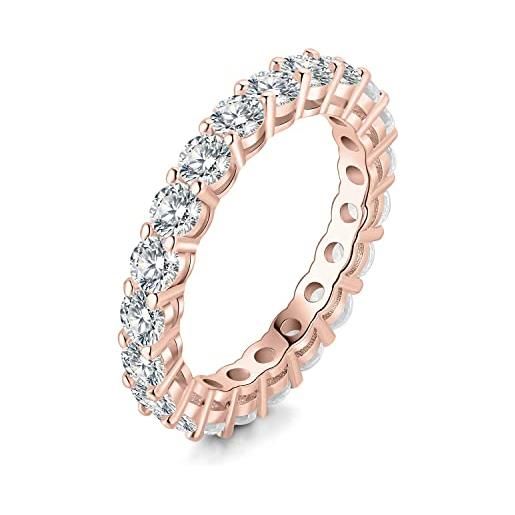 JewelryPalace anello eterno donna argento con cubica zirconia, anelli impilabili donna 925 con pietre a taglio rotondo, fede nuziale in oro rosa anello matrimonio set gioielli donna 11.5