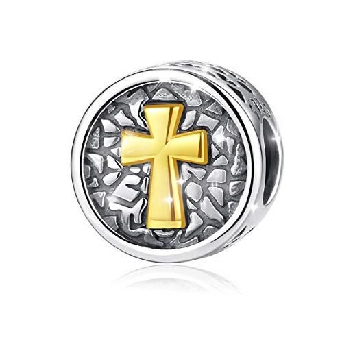 Eusense croce pandora charm, bead croce in argento sterling compatibili con il braccialetto europeo