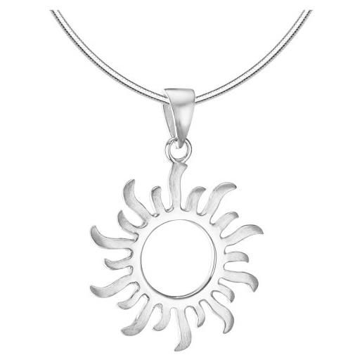 Vinani ason-s - ciondolo a forma di sole opaco lucido con catena a serpente, in argento sterling 925, senza gemme né perle, 