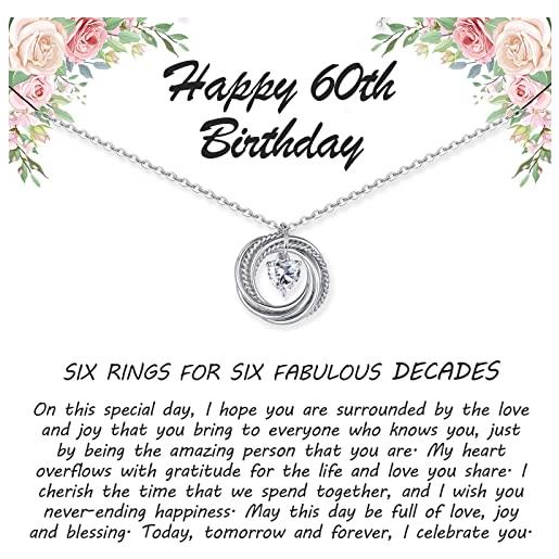 JOPLY 30°/40°/50°/60°/70°/80° compleanno da donna, in argento sterling con 3 anelli con ciondolo a forma di cuore e zirconia cubica, per lei regali di amicizia, gioielli di compleanno, argento sterling