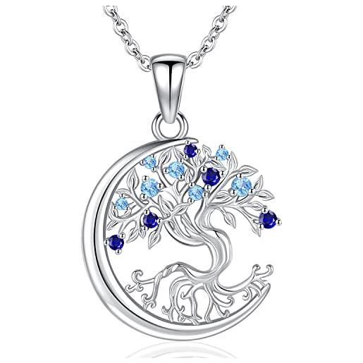Odinstone collana albero della vita per le donne, ciondolo albero della vita in argento sterling 925 gioielli della luna regalo per le donne mamma (blu)
