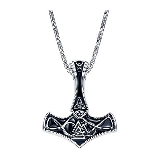 REIOT collana con martello di thor, collana vichinga da uomo in acciaio inossidabile con amuleto della mitologia norrena