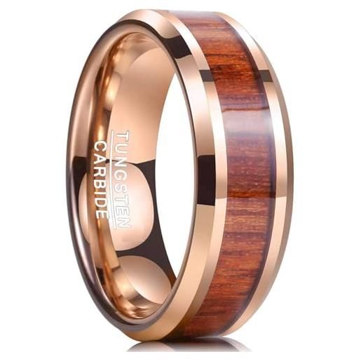 NUNCAD anello ampio in oro rosa da 8 mm, anello in tungsteno unisex con legno di tochigi delle hawaii, per matrimonio, fidanzamento, festa e tutti i giorni, misura 59 (19)