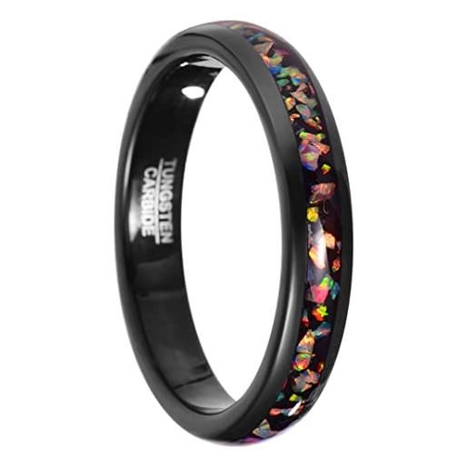 VAKKI 4mm anello in acciaio al tungsteno nero anello di fidanzamento per uomo e donna con inserto in opale taglia 15