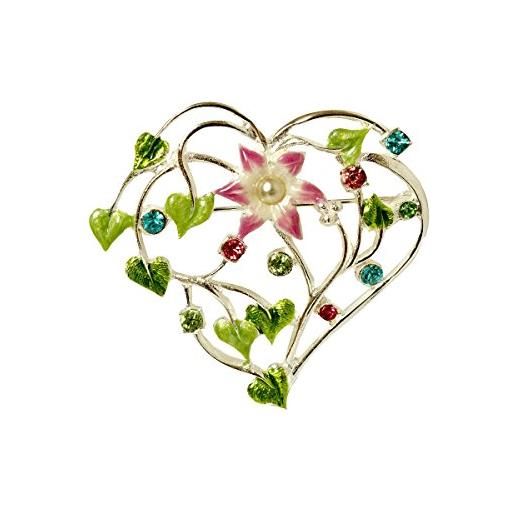 ba bijou-art spilla da donna cuore fiore fermagli gioiello smalto placcato argento 4,5 x 4,5 cm