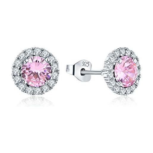JO WISDOM orecchini in argento 925 donna con 3a zirconia cubica ottobre birthstone colore rosa tormalina, gioielli per le donne