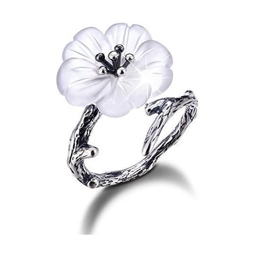 Lotus Fun springlight ✦ regalo san valentino anelli donna in argento sterling s925 anelli fiore sotto la pioggia cristallo regolabile gioielli regalo donna. (antique silver)