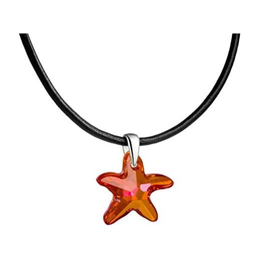 butterfly bambine ragazze collana in cuoio elementi swarovski originali stella marina arancione lunghezza regolabile incartamento di regalo