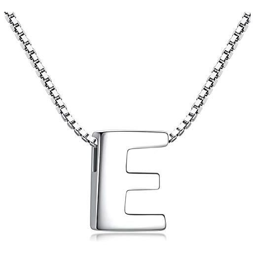 Candyfancy collana iniziale argento 925 donna lettera alfabeto pendenti nome a-z ciondolo piccolo catena 18 pollice (catena ciondolo lettera e)