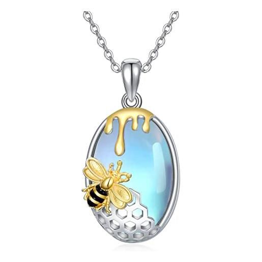 YAFEINI collana con ape in pietra di luna collana con ciondolo a forma di ape in argento sterling a nido d'ape regali per donne e ragazze