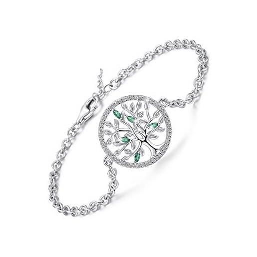 Friggem bracciale albero della vita da donna, bracciale in argento sterling catena con zirconi ＆ smeraldo, bracciale albero a maglie regolabili regalo gioielli per donna （con astuccio per gioielli box）