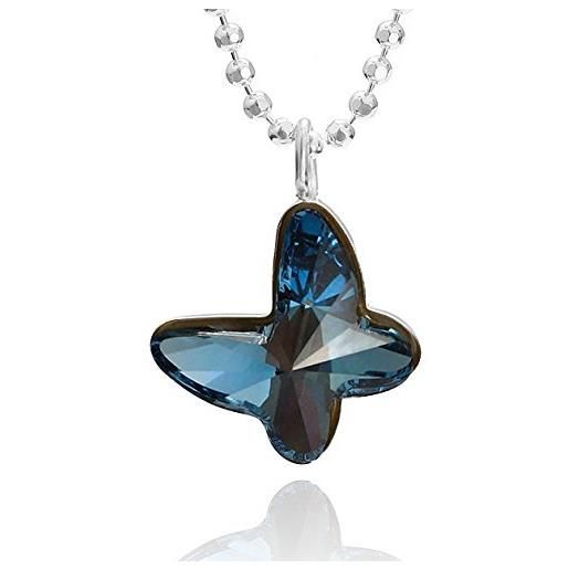 butterfly bambine ragazze argento catena argento 925 swarovski elements originali ciondolo farfalla blu lunghezza regolabile incartamento di regalo gioielleria regalo per bambini