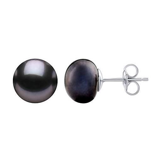 SILVEGO orecchini da donna in argento 925 con vera perla nera colore tahiti, lps0614b10