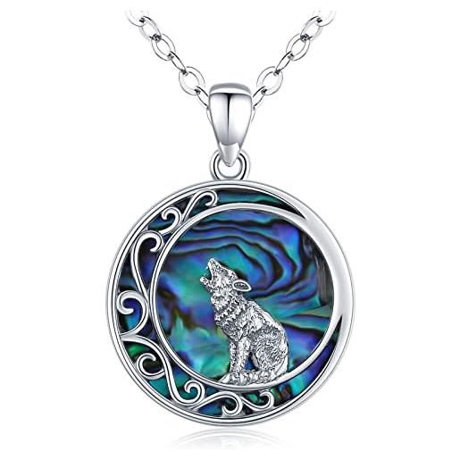 Eusense collana lupo, pendente lupo luna con conchiglia abalone, regalo gioielli in argento 925