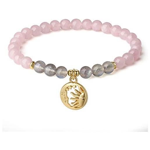 COAI bracciale da donna in quarzo rosa e labradorite con amuleto sole luna