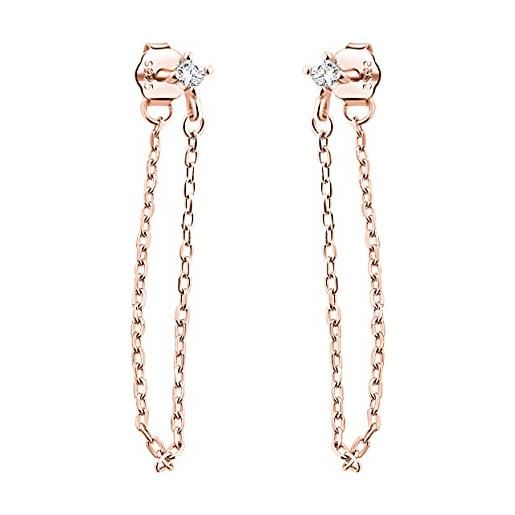 Sofia milani - orecchini da donna in argento 925 - placcati in oro rosa e con pietra zircone - orecchini pendenti catena - 21098