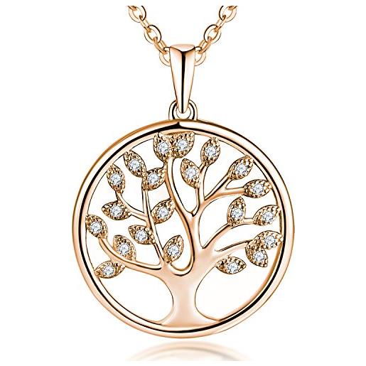 JO WISDOM collana albero della vita argento 925 aaa zirconia cubica donna con placcato oro rosa