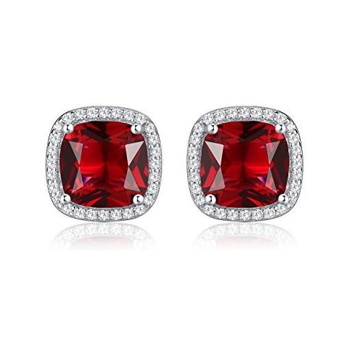 Diamond Treats orecchini donna in argento sterling 925, orecchini taglio cuscino con pietre zirconi rosso rubino, orecchini rossi donna in argento 925 con una confezione regalo