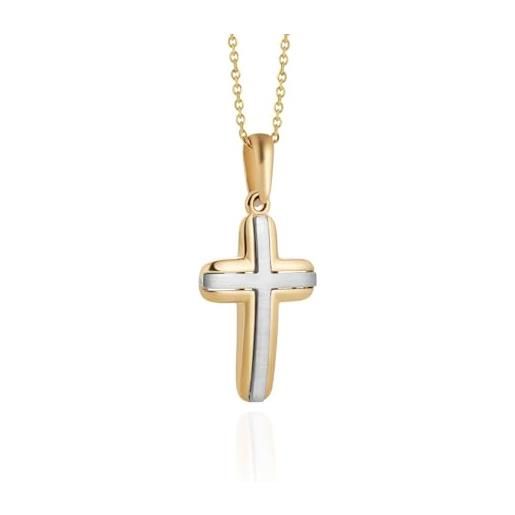 fish collana con ciondolo a croce in raffinato oro 333 bicolore per bambini