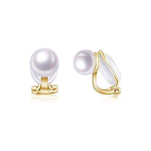 PHNIBIRD orecchini clip donna non perforato orecchini perle argento 925 orecchini a clip comodo e indolore semplice stile perlato(oro)