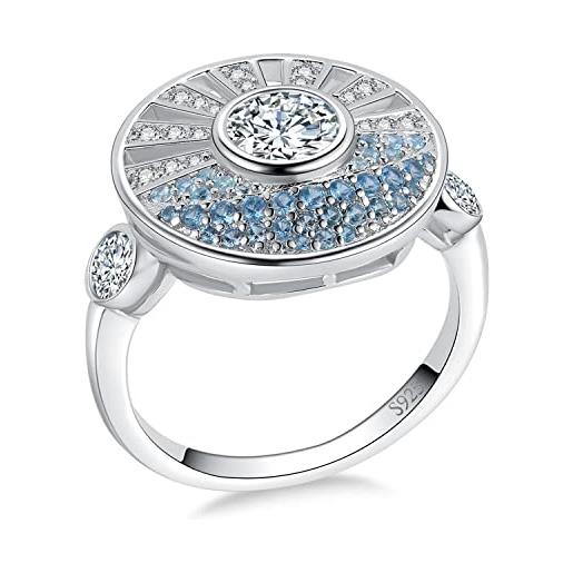 JewelryPalace 0.6ct anello sole donna argento con cubica zirconia azzurra, anelli mare donna argento 925 con pietra a taglio rotondo, fedine zirconi argento anelli anniversario set gioielli donna