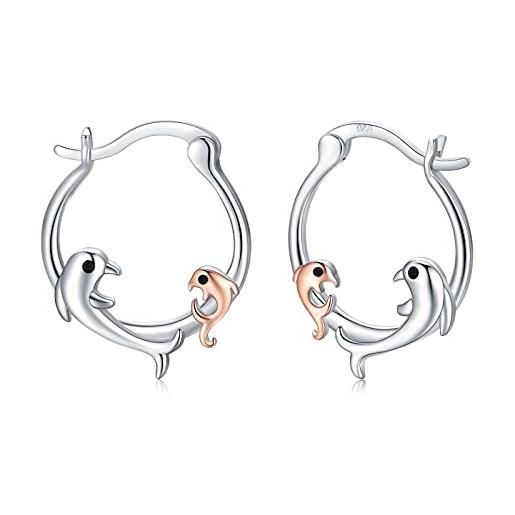Midir&Etain orecchini a forma di delfino orecchini in argento sterling 925 con animali carini orecchini a cerchio con delfino gioielli regali per donne e ragazze