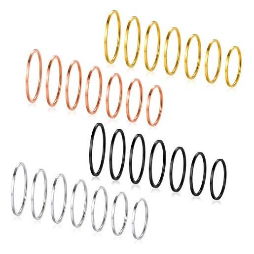FOCALOOK 7-28 anelli impilabili in acciaio inossidabile da 1 mm, per donne e ragazze, alla moda, vestibilità comoda, taglia 4-10, colore argento/nero/oro/rosa, metallo