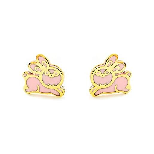 Monde Petit orecchini per bambini coniglio rosa - oro giallo 9k (375) - scatola regalo - certificato di garanzia