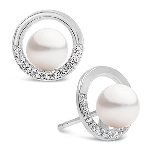 Secret & You orecchini di perle da donna coltivati ​​acqua dolce forma a botone 7,5-8 mm secret & you - orecchini in argento sterling 925 rodiato
