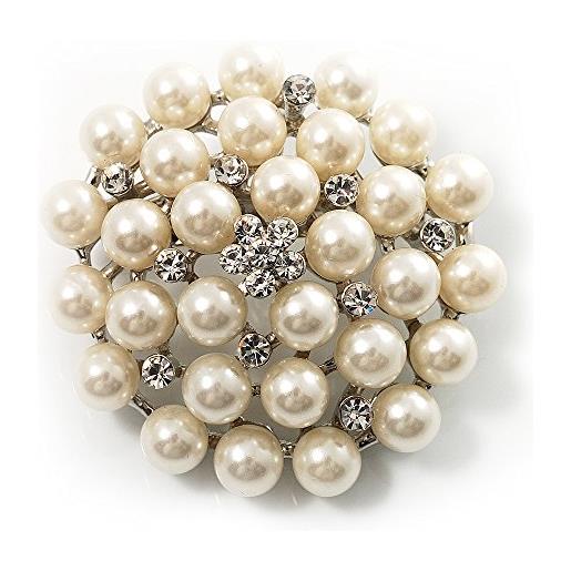 Avalaya - spilla con perle e strass, colore: bianco